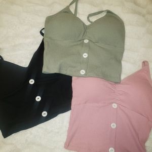 Set of 3 Rib button front bralettes